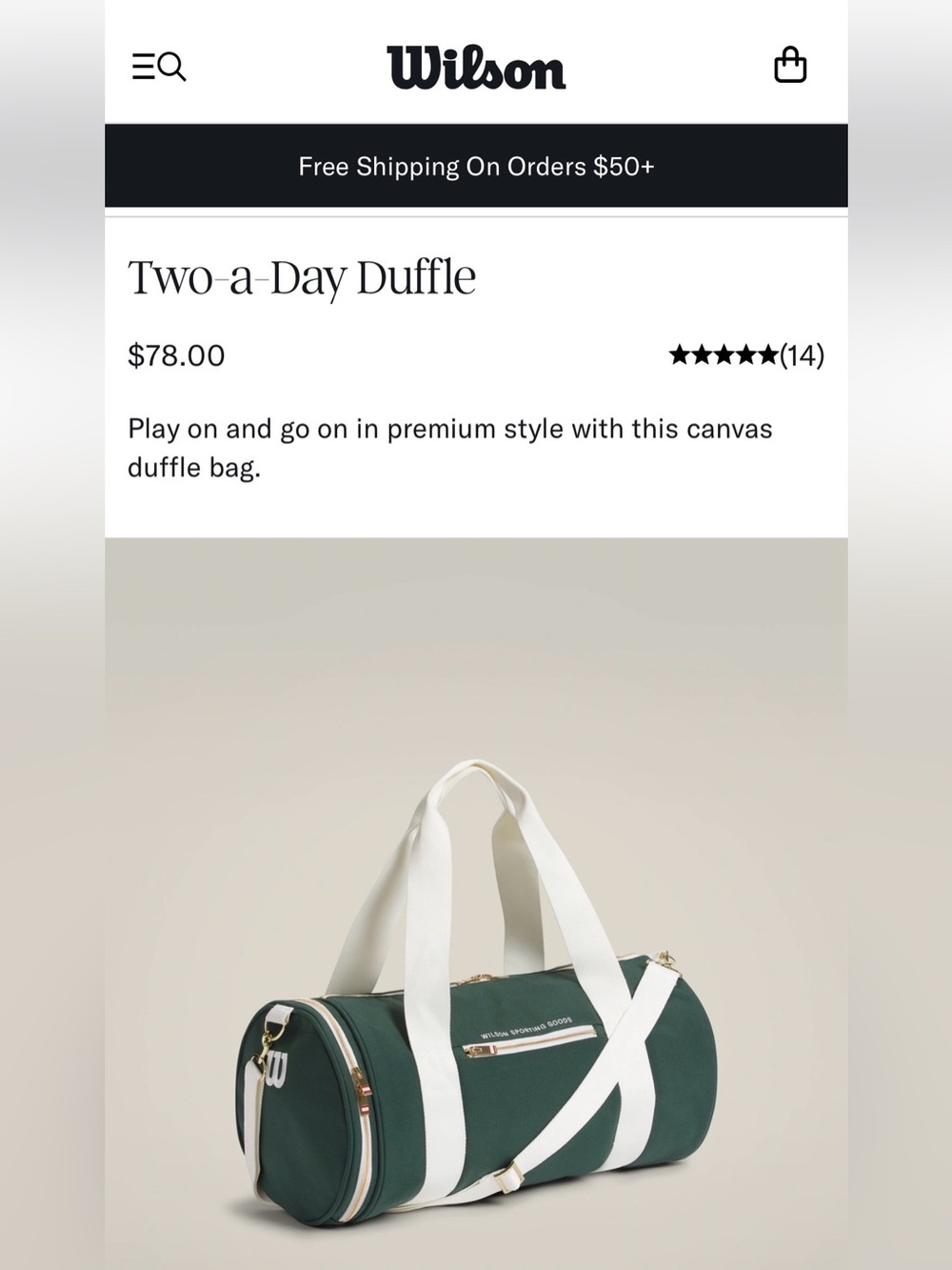 Wilson Green Canvas Duffel Bag with White Straps - Picture 14 of 15